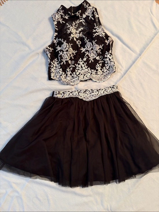 As U Wish Dresses & Skirts - As U Wish Black Two-Piece Prom Dress with White Lace